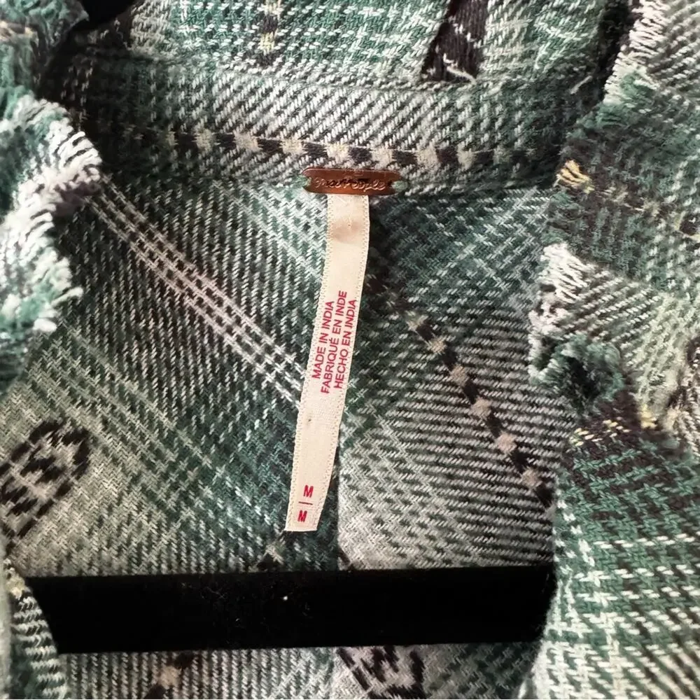 Free People Green Redwood Flannel Plaid Babydoll Mini Dress Size Medium